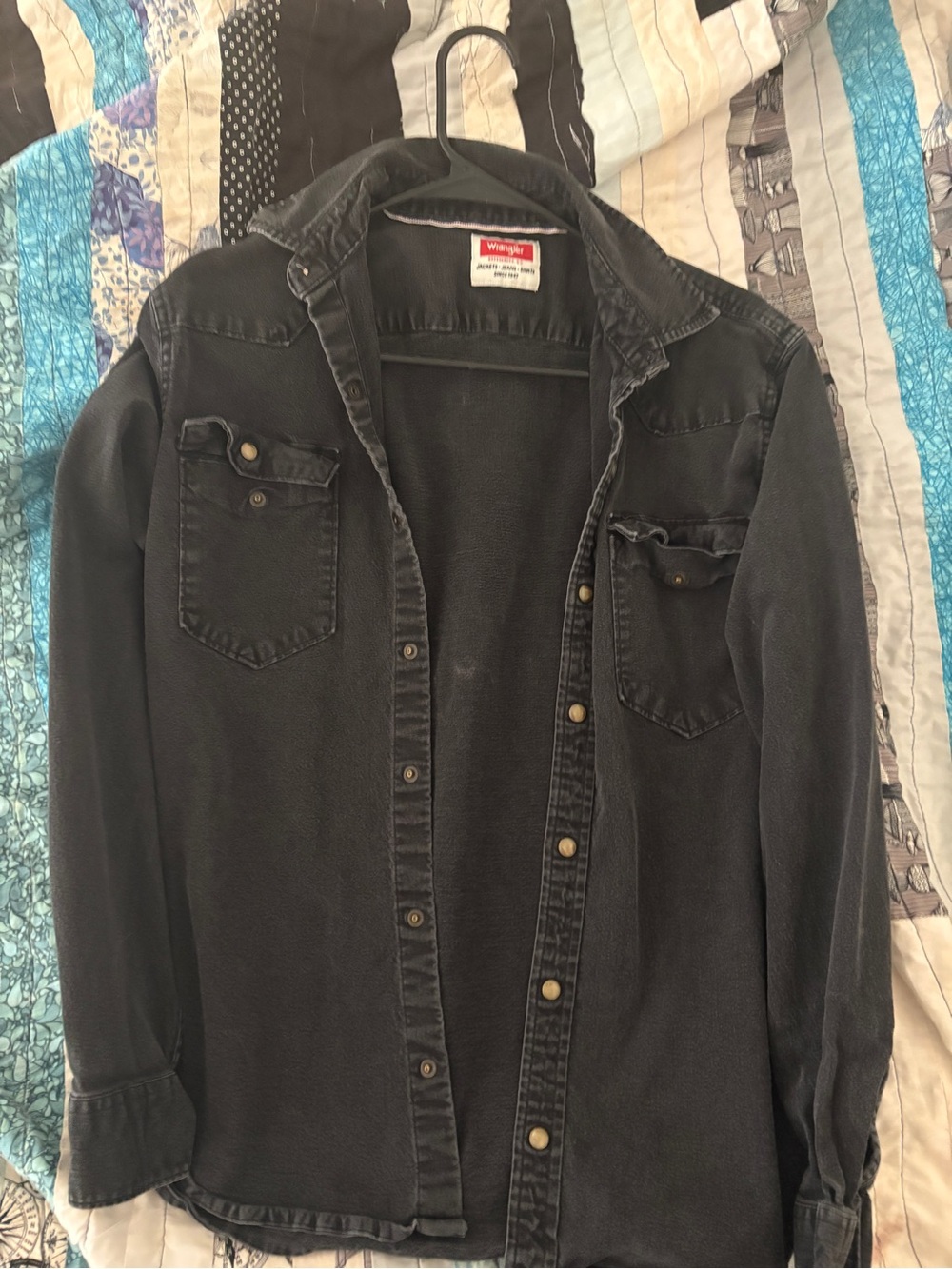 Wrangler Black Denim Shirt Jacket with Red Logo Label